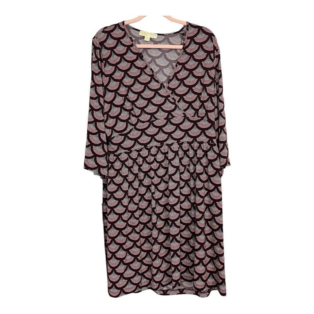 MICHAEL Michael Kors Abstract Geometric Print 3/4 Flare Sleeve Shift Dress 1X